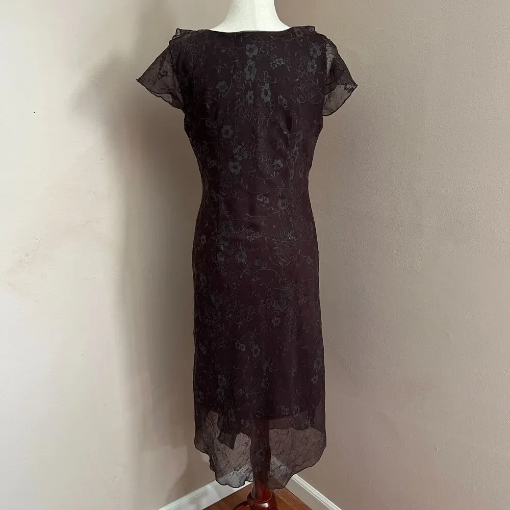 Fairy Grunge Vintage‎ CDC Brown Ruffle Midi Dress Floral Moody Whimsigoth Size 8